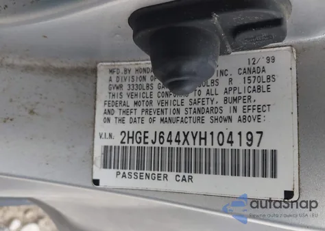 2000 Honda Civic Dx z USA, uszkodzony, nr VIN 2HGEJ644XYH104197